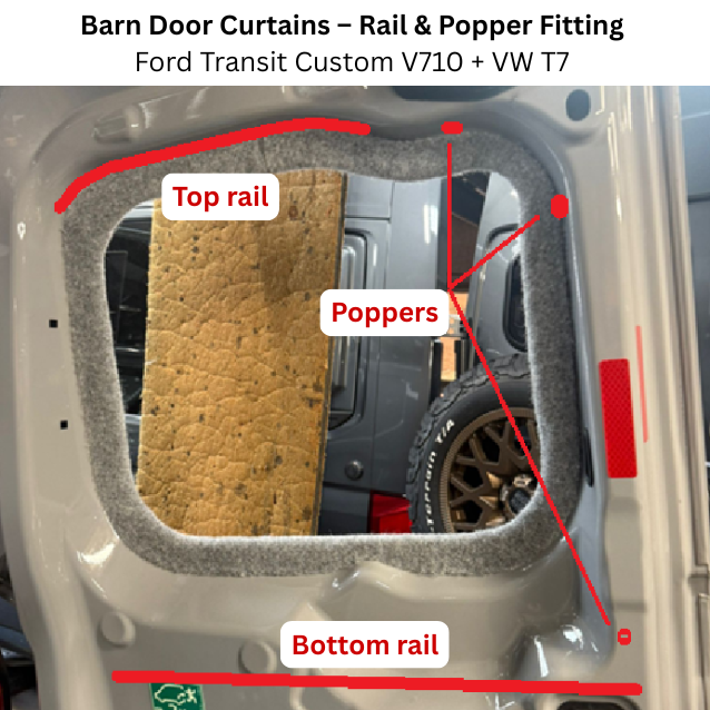 Ford Transit Custom V710 Premium Blackout Curtain Kit - Barn Door Windows