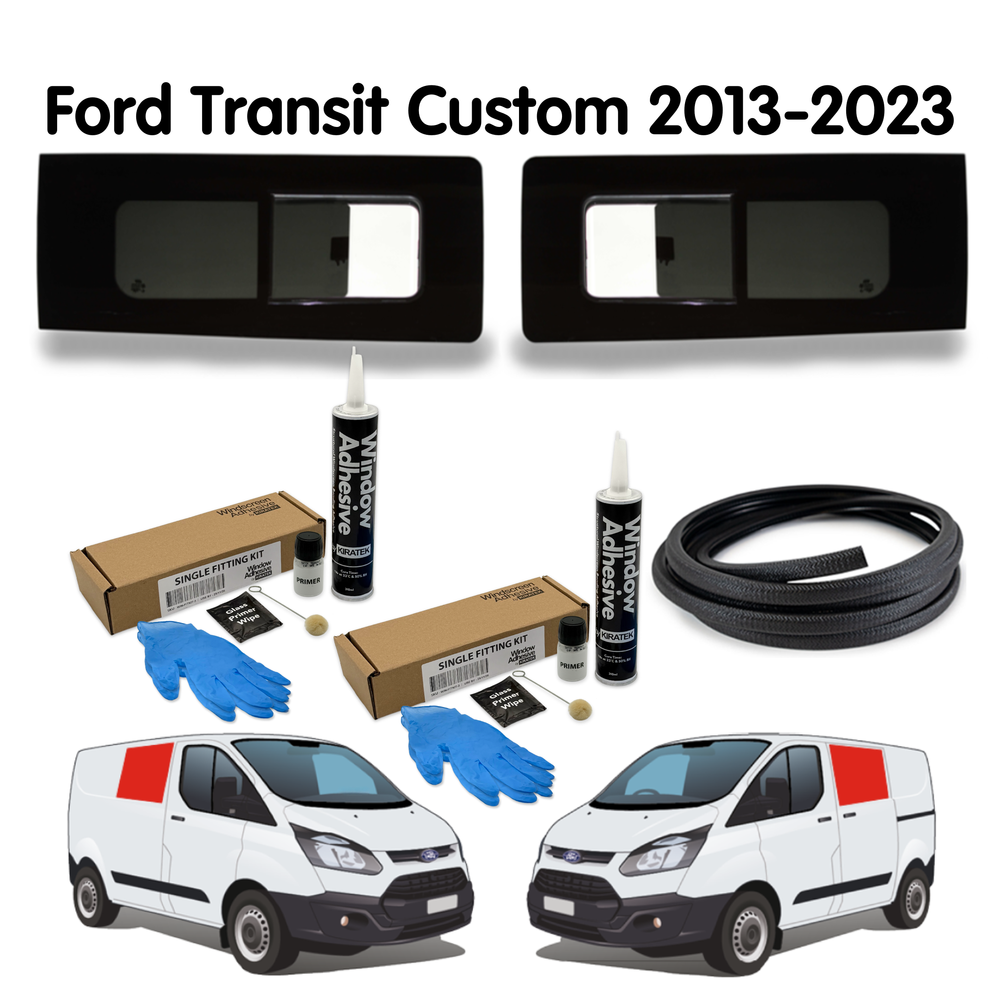 Pair of Opening Campervan Side Windows + Fitting Kit for Ford Transit Custom 1st Gen V362 (2013-2023)