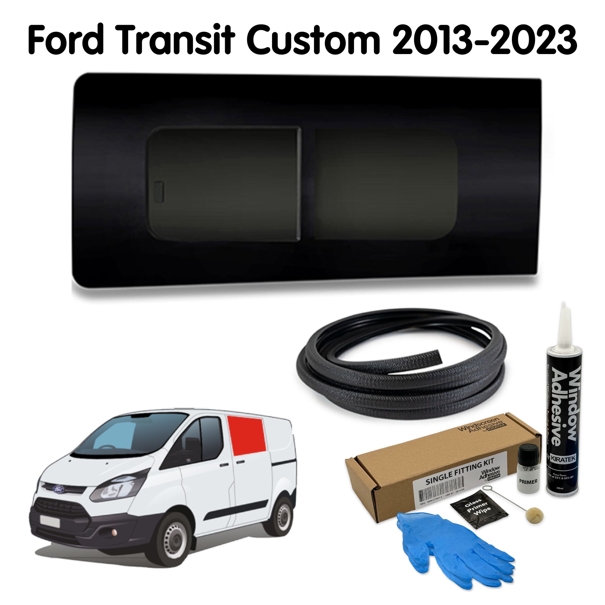 Left Opening Window (Left Sliding Door) + Fitting Kit for Ford Transit Custom 1st Gen V362 (2013-2023)