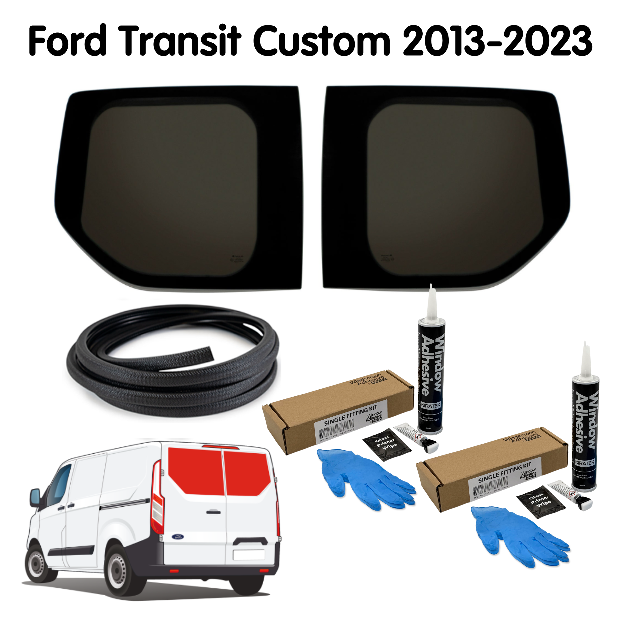 Premium Barn Door Windows + Fitting Kit for Ford Transit Custom 1st Gen V362 (2013-2023)
