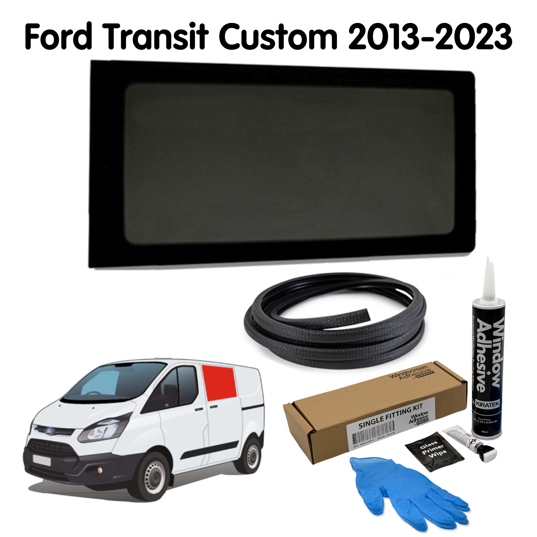 Left Fixed Window (Left Sliding Door) + Fitting Kit for Ford Transit Custom 1st Gen V362 (2013-2023)