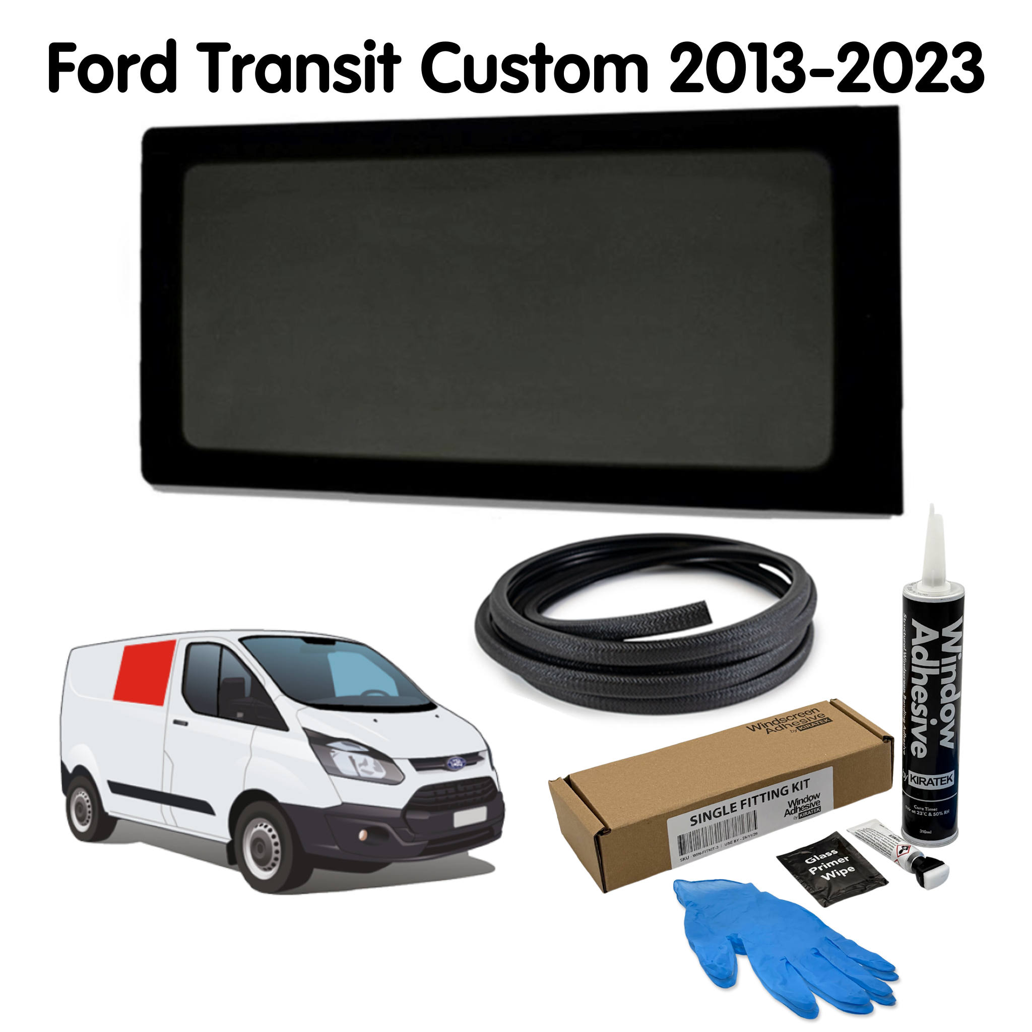 Right Fixed Window (Non-sliding Door) + Fitting Kit for Ford Transit Custom 1st Gen V362 (2013-2023)