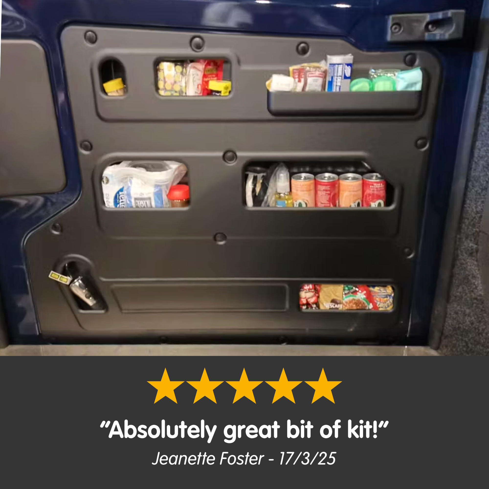 Ford Transit Custom 2018 facelift–2023 Sliding Door Storage Pocket (Black) | Kiravans DoorStore