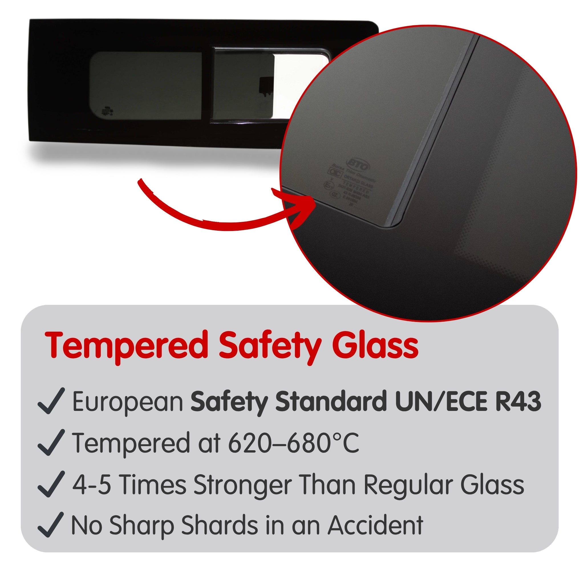 Left Fixed + Right Opening Campervan Side Windows + Fitting Kit for Ford Transit Custom 1st Gen V362 (2013-2023)