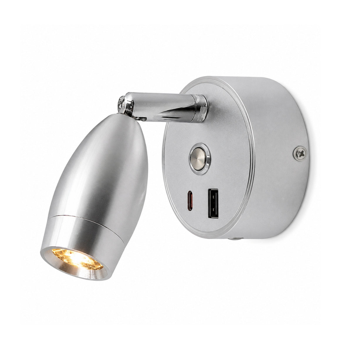 Silver LED Tulip Spotlight with USB A+C — Dimmable, Touch Control + Memory Function (Warm White)