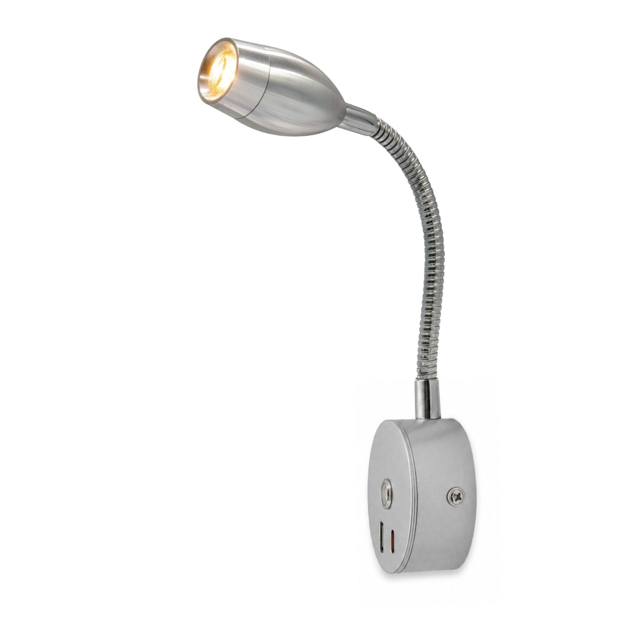Silver LED Tulip Reading Lamp with USB A+C, 150mm — Dimmable, Touch Control + Memory Function (Warm White)