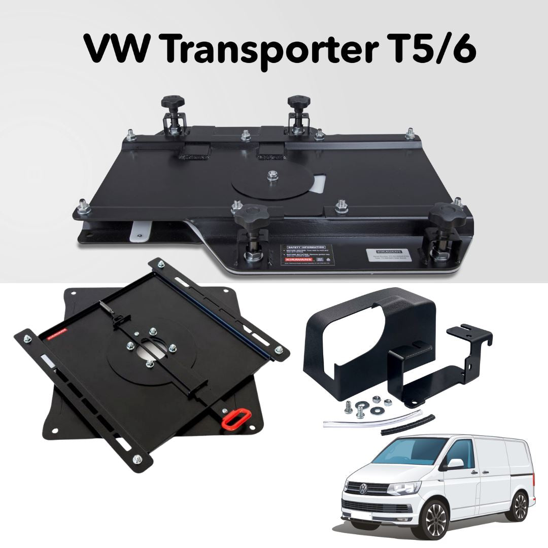 PRO BUNDLE - Kiravans VW T5/6/6.1 Double Passenger Swivel, Floor & Carpet + Kiravans 'No-Wobbles' Single Driver Swivel + Handbrake Kit (Right Hand Drive) P2S Designed by Kiravans