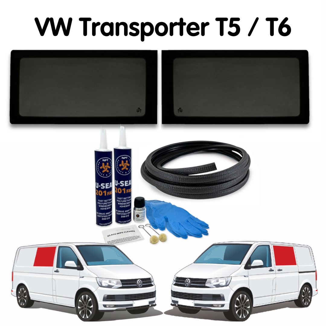 Pair of Fixed Side Windows + Fitting Kit for VW Transporter T5 to T6.1 (2003-2024)