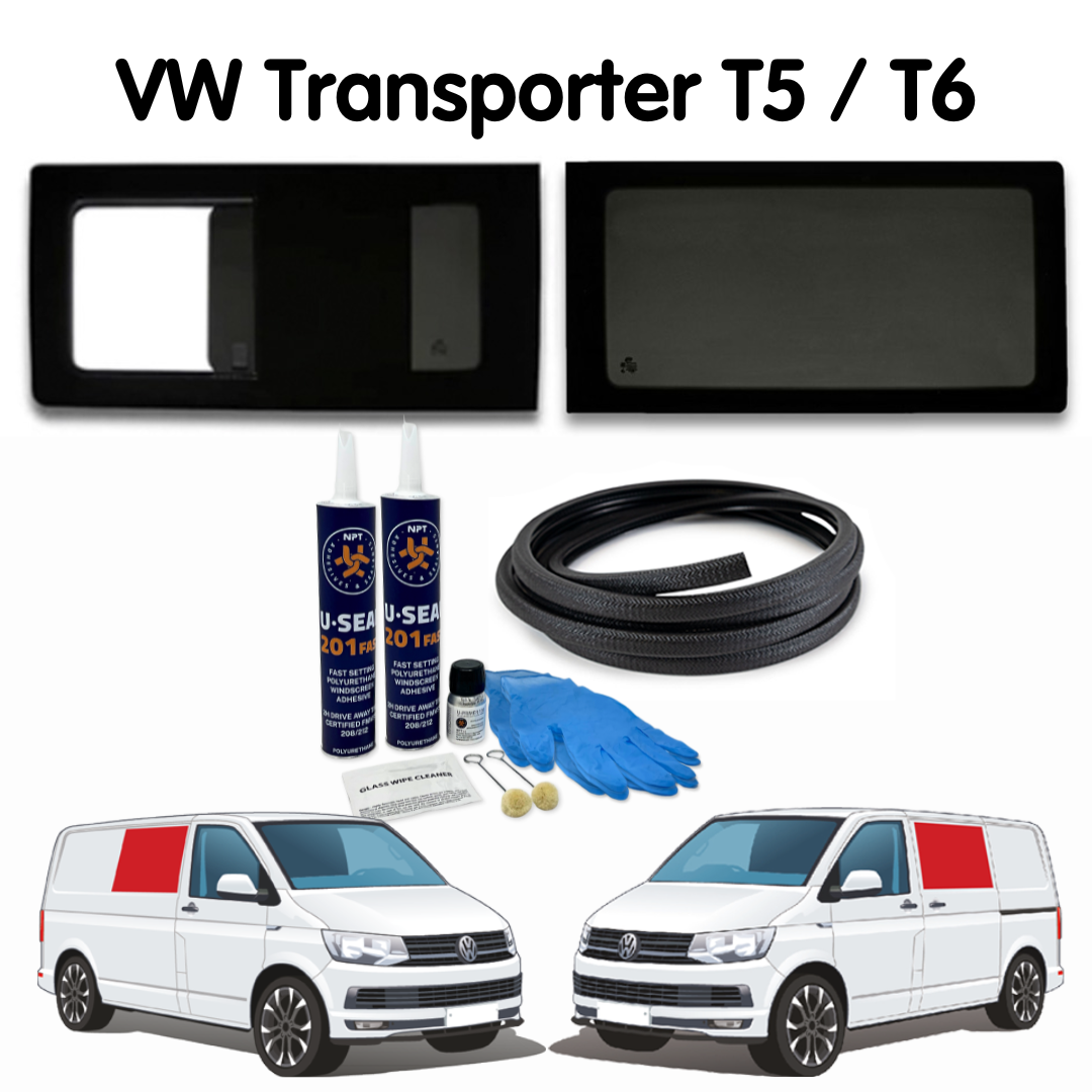 1 Left Fixed + 1 Right Opening Side Window + Fitting Kit for VW Transporter T5 to T6.1 (2003-2024)