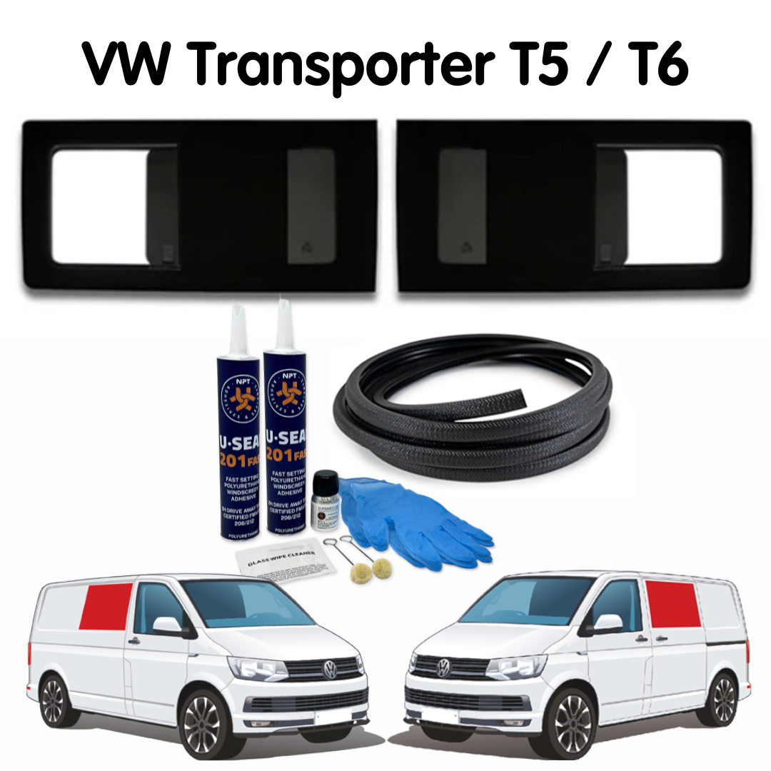 Pair of Opening Side Windows + Fitting Kit for VW Transporter T5 to T6.1 (2003-2024)