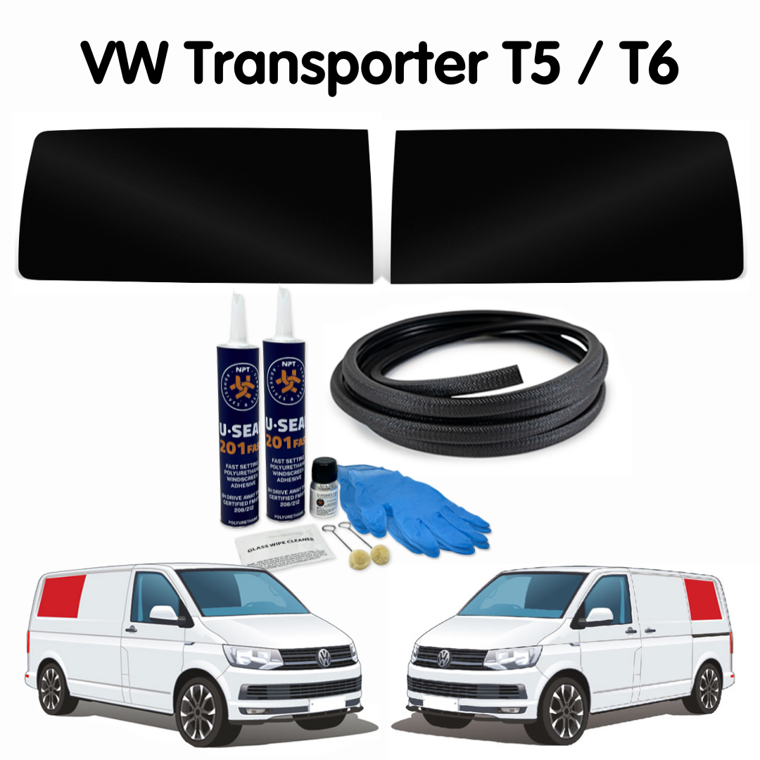 Left + Right Rear Quarter FAKE Window + Fitting Kit for VW Transporter T5 to T6.1 (2003-2024)