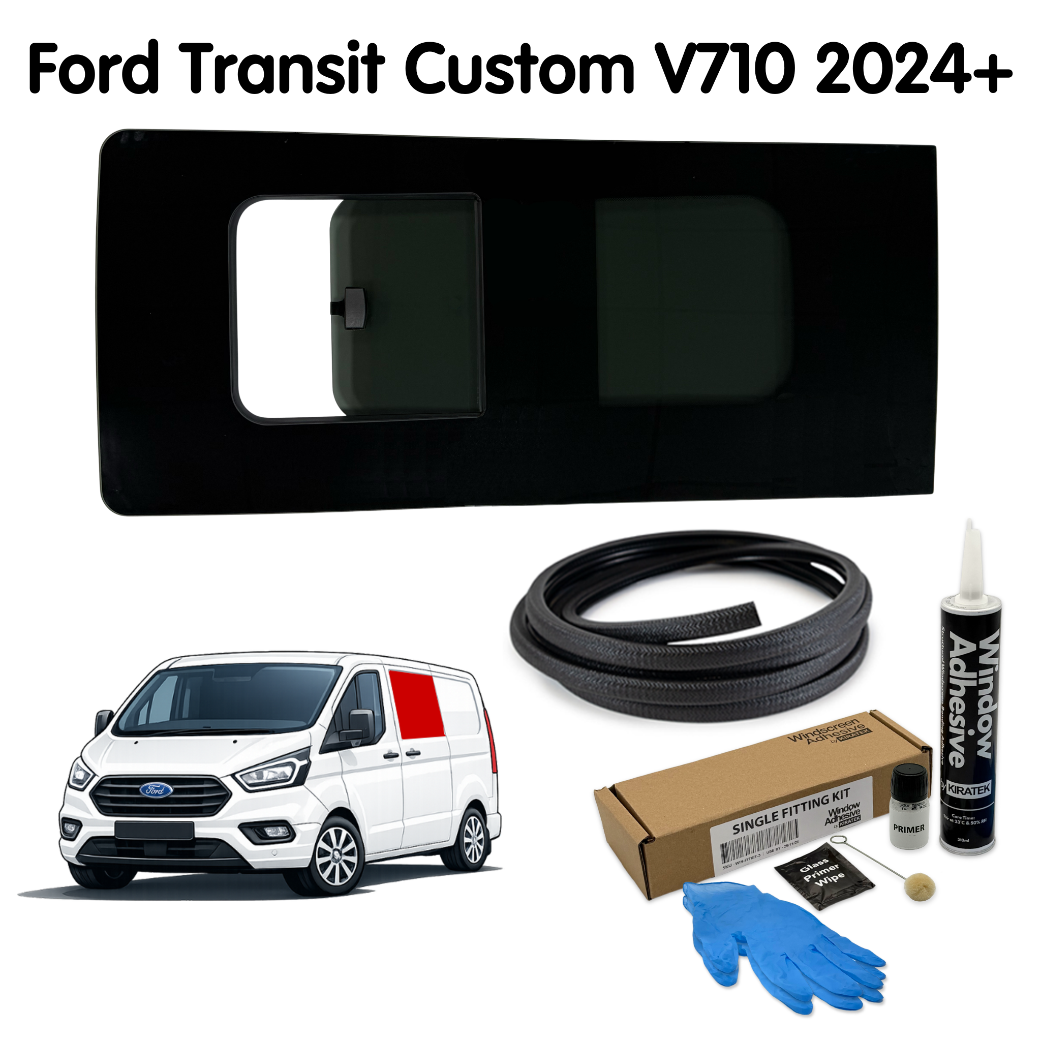 Left Opening Window (Left Sliding Door) + Fitting Kit for Ford Transit Custom 2nd Gen V710 (2024 - present)