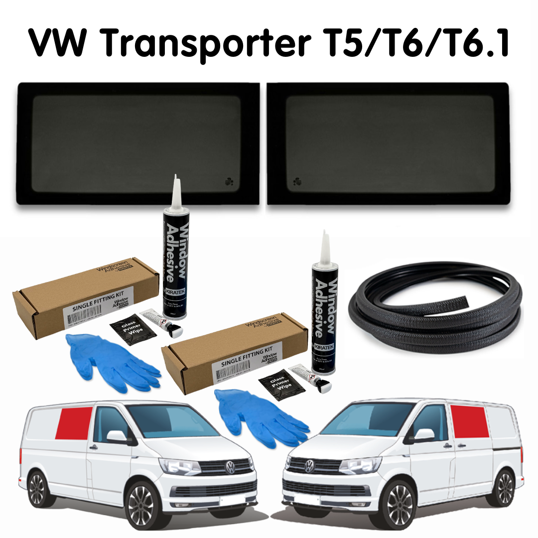 Pair of Fixed Side Windows + Fitting Kit for VW Transporter T5 to T6.1 (2003-2024)