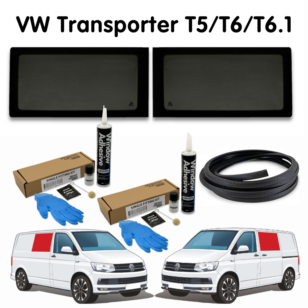 Pair of Fixed Side Windows + Fitting Kit for VW Transporter T5 to T6.1 (2003-2024)