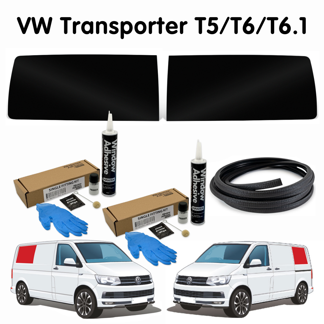Left + Right Rear Quarter FAKE Window + Fitting Kit for VW Transporter T5 to T6.1 (2003-2024)