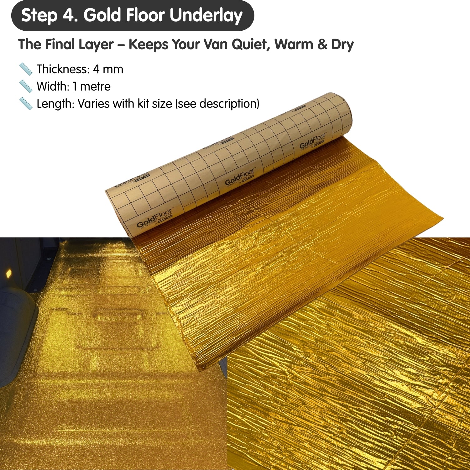 Premium Gold Underfloor 4mm Self Adhesive Insulation - 6m Length x 1m wide