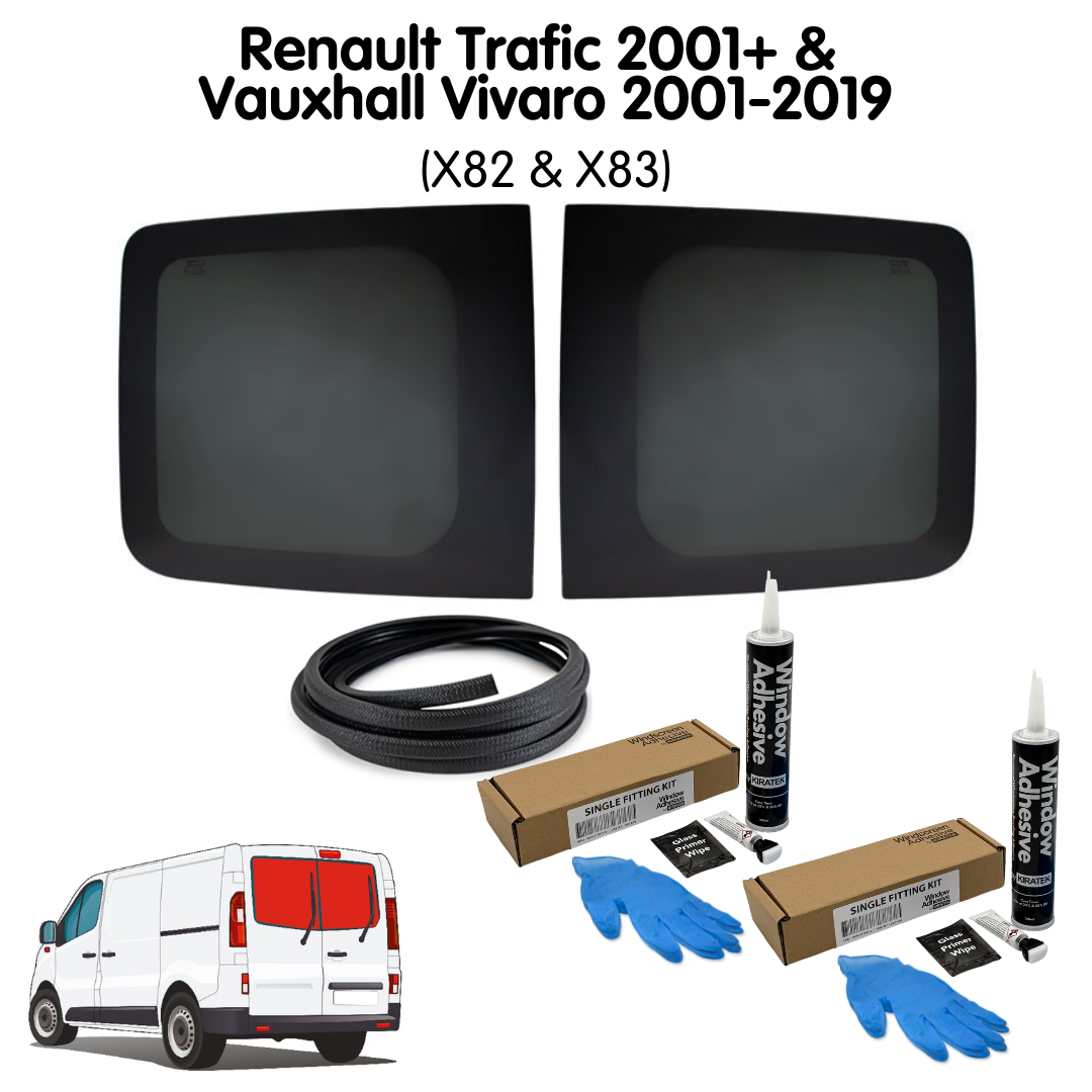 Barn Door Windows + Fitting Kit for Vauxhall Vivaro X82/X83 (2001-2018), Renault Trafic 2nd/3rd Gen (2001-present) & Other X82/X83 Vans
