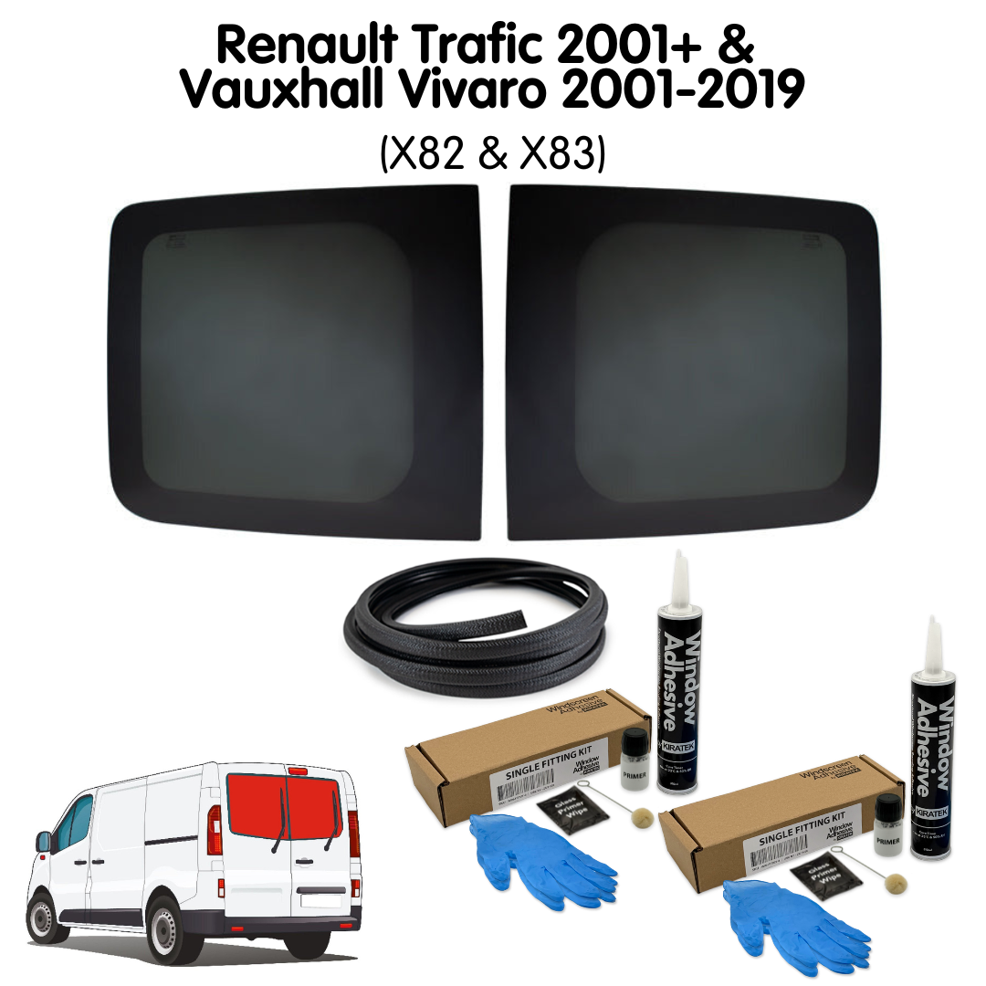 Barn Door Windows + Fitting Kit for Vauxhall Vivaro X82/X83 (2001-2018), Renault Trafic 2nd/3rd Gen (2001-present) & Other X82/X83 Vans