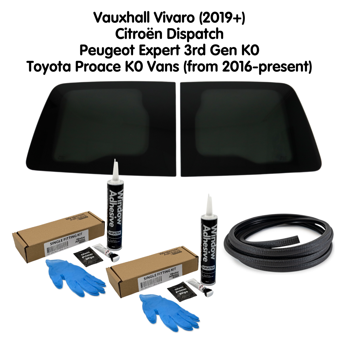 Barn Door Windows + Fitting Kit for Vauxhall Vivaro (2019+) and Citroën Dispatch, Peugeot Expert 3rd Gen K0, Toyota Proace K0 Vans (from 2016-present)