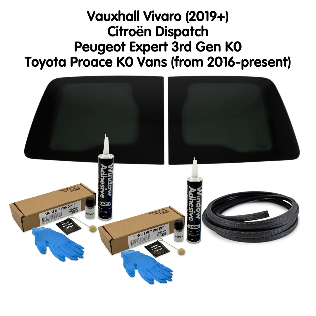 Barn Door Windows + Fitting Kit for Vauxhall Vivaro (2019+) and Citroën Dispatch, Peugeot Expert 3rd Gen K0, Toyota Proace K0 Vans (from 2016-present)
