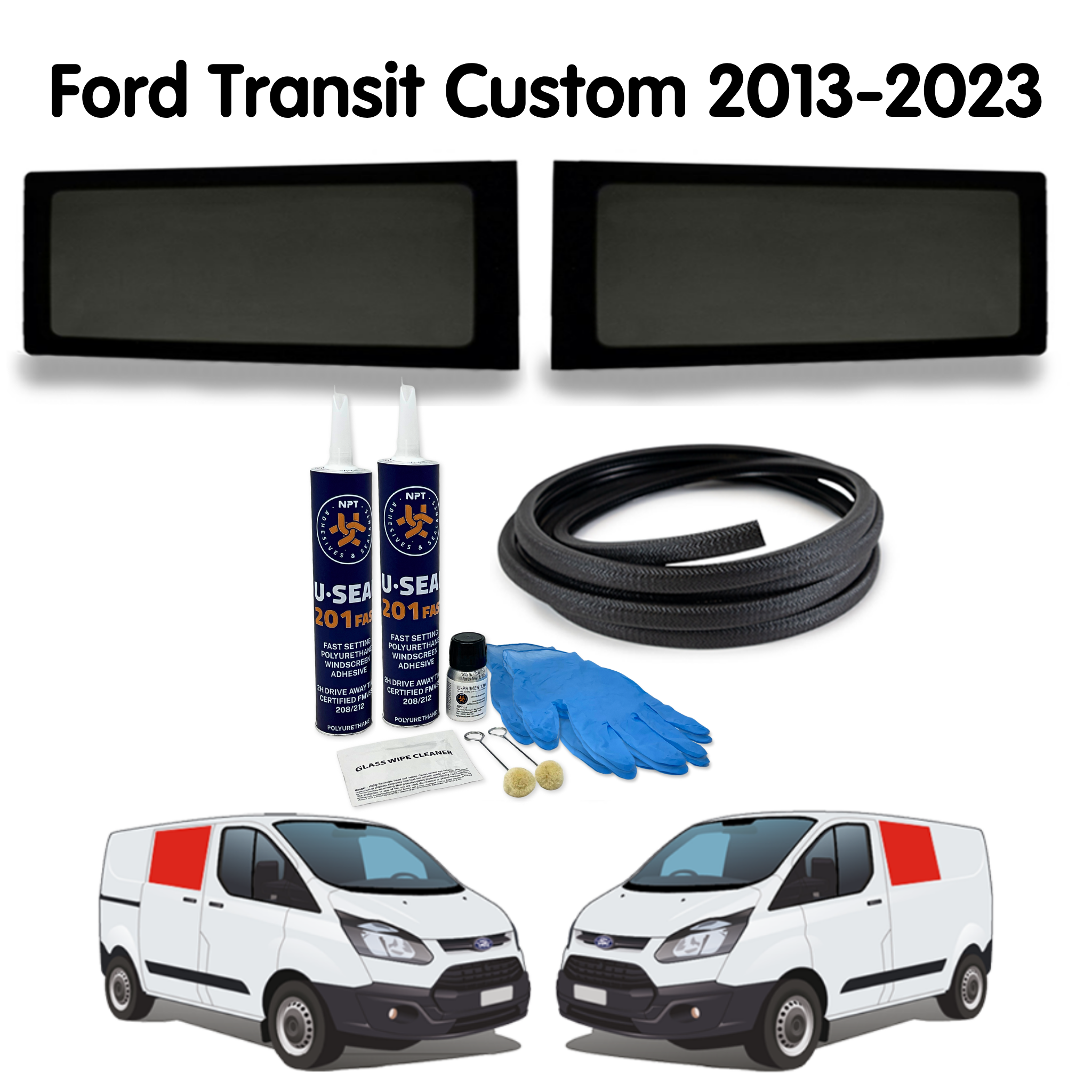 Pair of Fixed Campervan Side Windows Fitting Kit for Ford Transit Cu