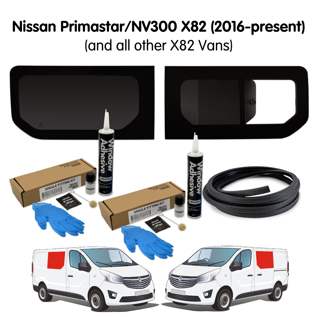 1 Left Fixed + 1 Right Opening Campervan Side Window + Fitting Kit for Nissan Primastar / NV300 X82 (2016 - present) & Other X82 Vans