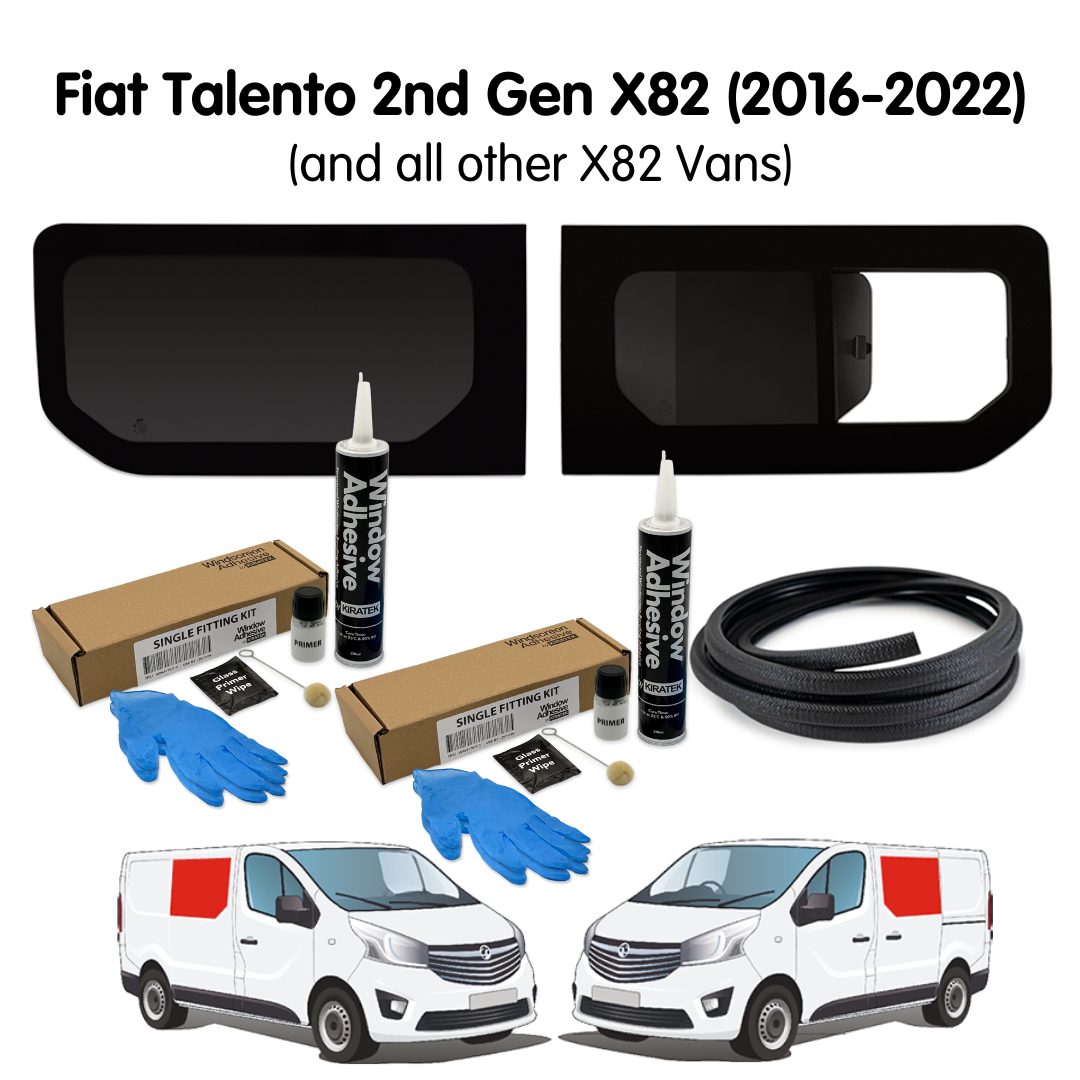 1 Left Fixed + 1 Right Opening Campervan Side Window + Fitting Kit for Fiat Talento 2nd Gen X82 (2016-2022) & Other X82 Vans