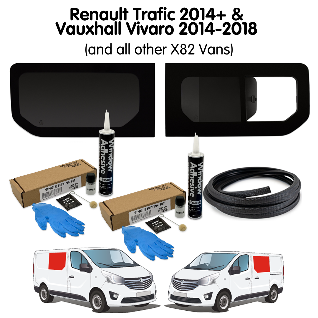 1 Left Fixed + 1 Right Opening Campervan Side Window + Fitting Kit for Vauxhall Vivaro (2014-2018), Renault Trafic (2014 - Present) & Other X82 Vans
