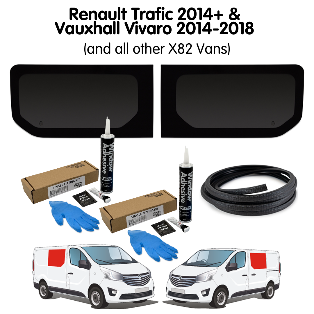 Pair of Fixed Campervan Side Windows + Fitting Kit for Vauxhall Vivaro (2014-2018), Renault Trafic (2014 - Present) & Other X82 Vans