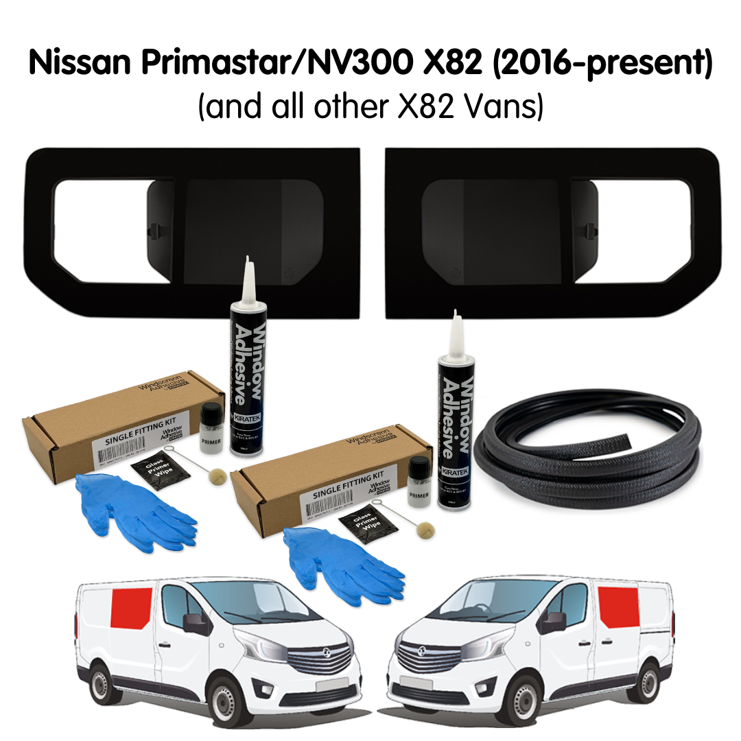 Pair of Opening Campervan Side Windows + Fitting Kit for Nissan Primastar / NV300 X82 (2016 - present) & Other X82 Vans