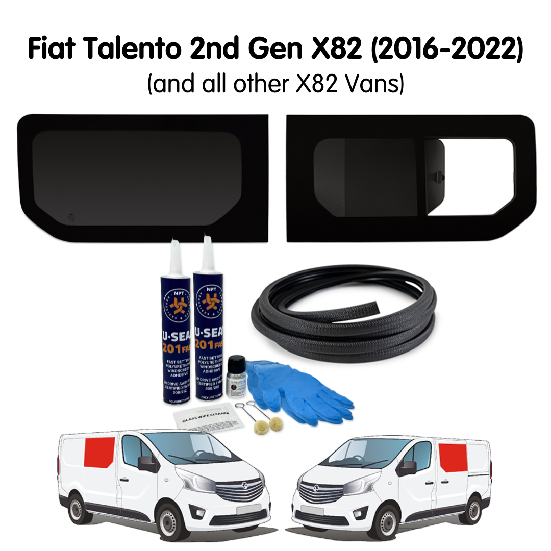 1 Left Fixed + 1 Right Opening Campervan Side Window + Fitting Kit for Fiat Talento 2nd Gen X82 (2016-2022) & Other X82 Vans