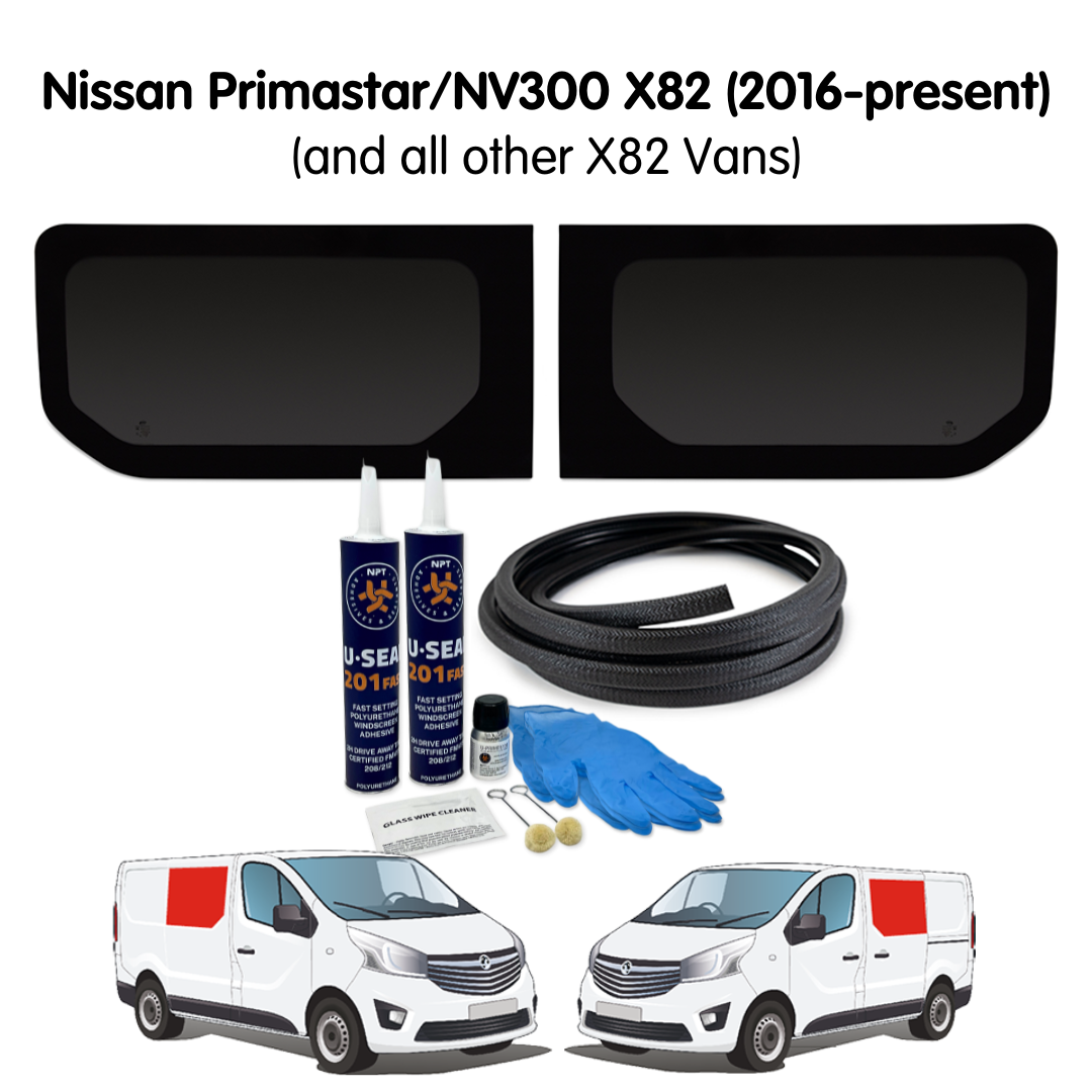 Pair of Fixed Campervan Side Windows + Fitting Kit for Nissan Primastar / NV300 X82 (2016 - present) & Other X82 Vans