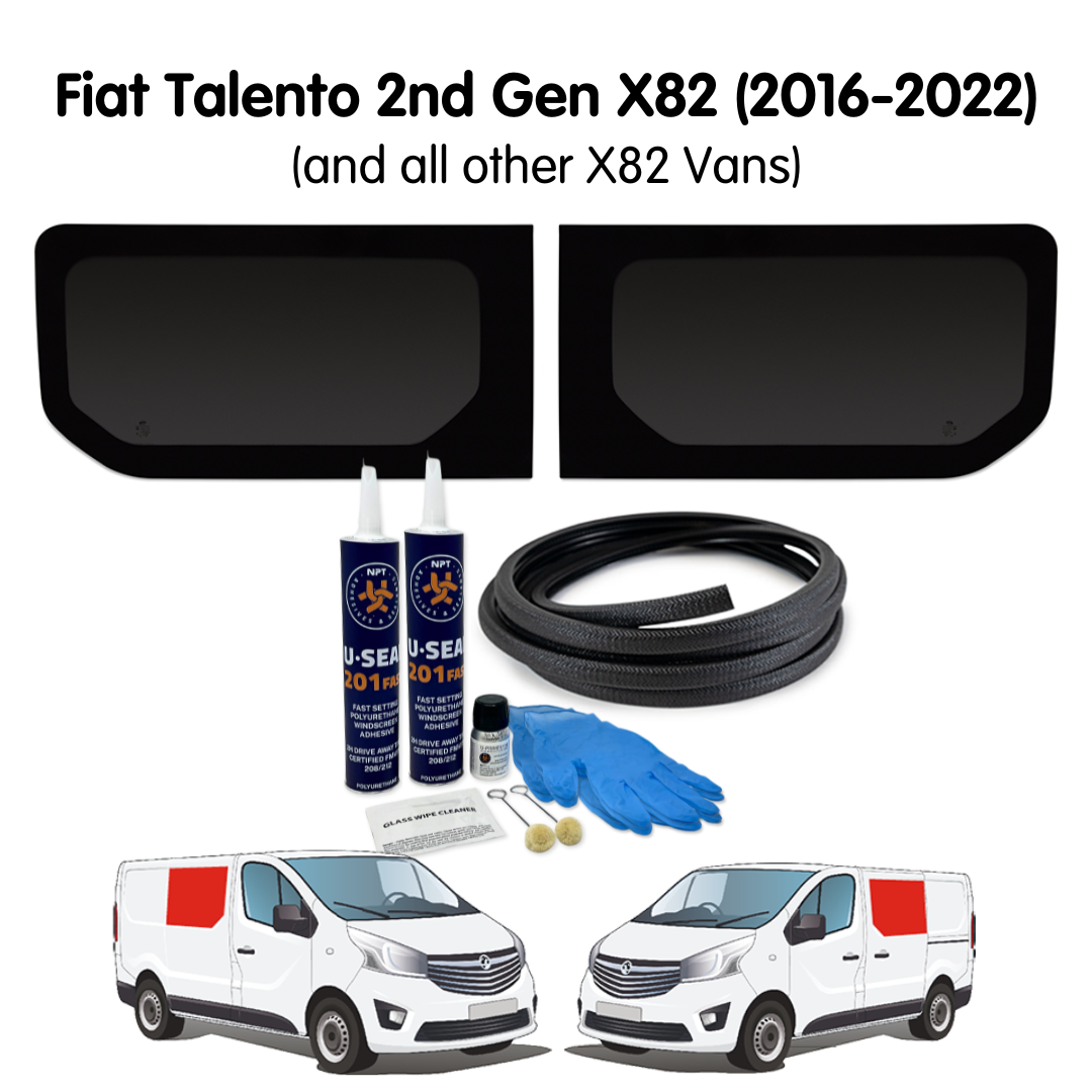 Pair of Fixed Campervan Side Windows + Fitting Kit for Fiat Talento 2nd Gen X82 (2016-2022) & Other X82 Vans