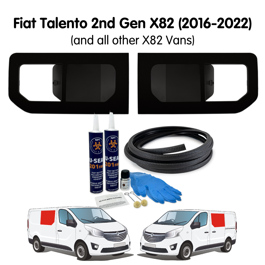 Pair of Opening Campervan Side Windows + Fitting Kit for Fiat Talento