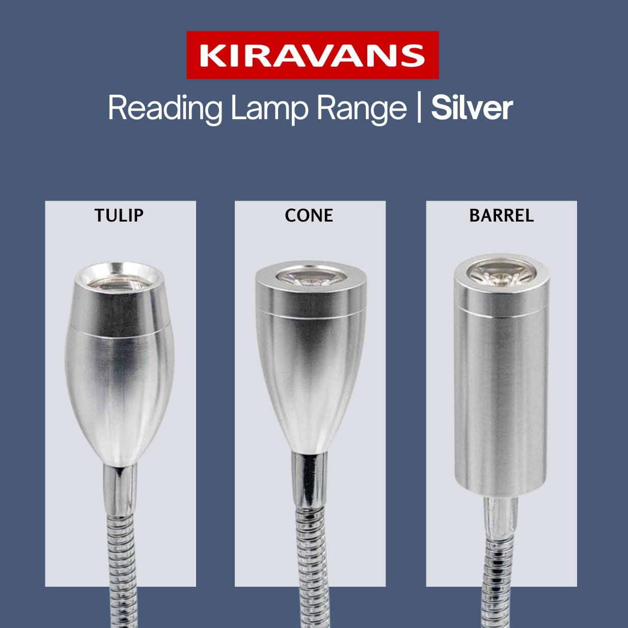 Silver LED Cone Reading Lamp with USB A+C, 300mm — Dimmable, Touch Control + Memory Function (Warm White)