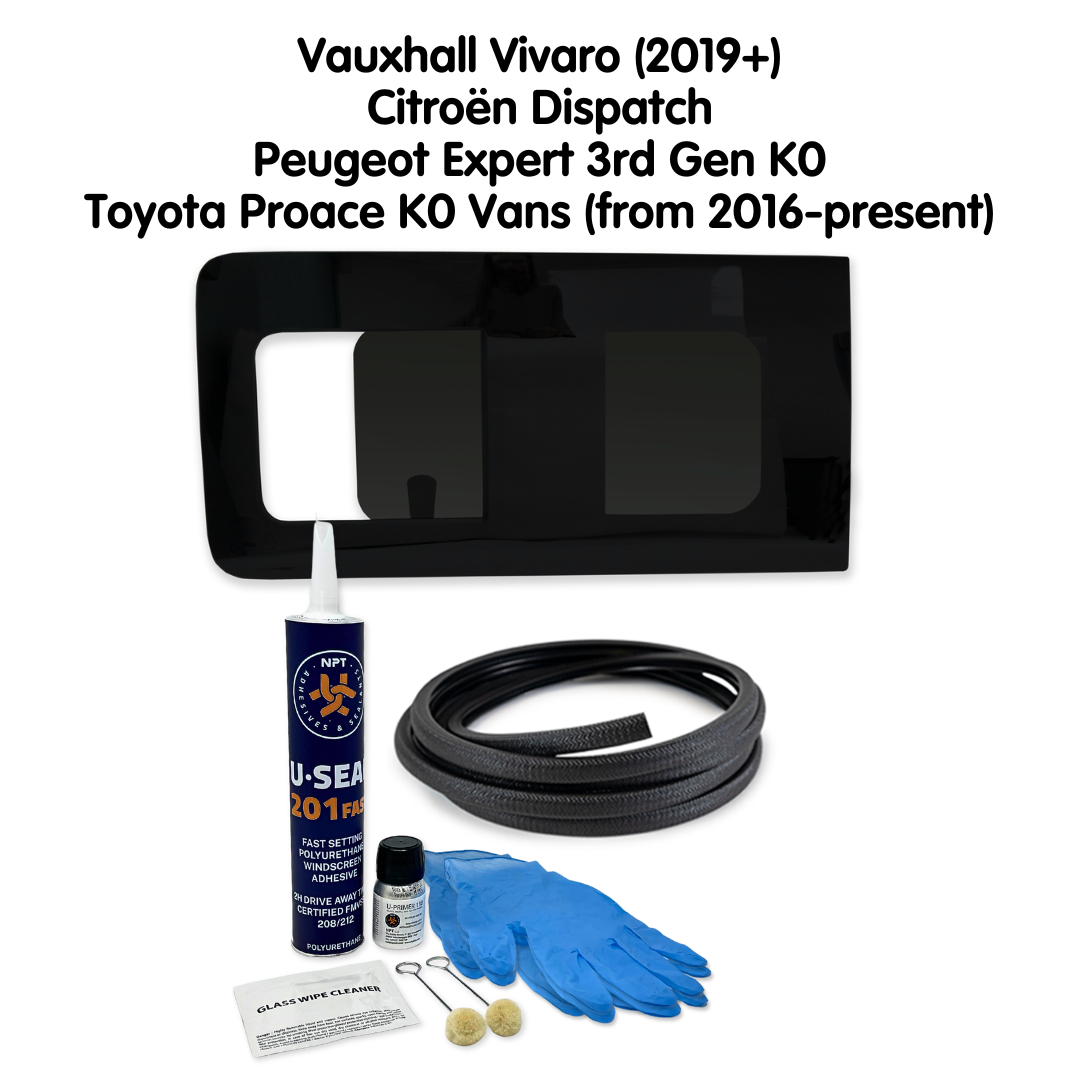 Left Opening Window + Fitting Kit for Vauxhall Vivaro (2019+) and Citroën Dispatch, Peugeot Expert 3rd Gen K0, Toyota Proace K0 Vans (from 2016-present)