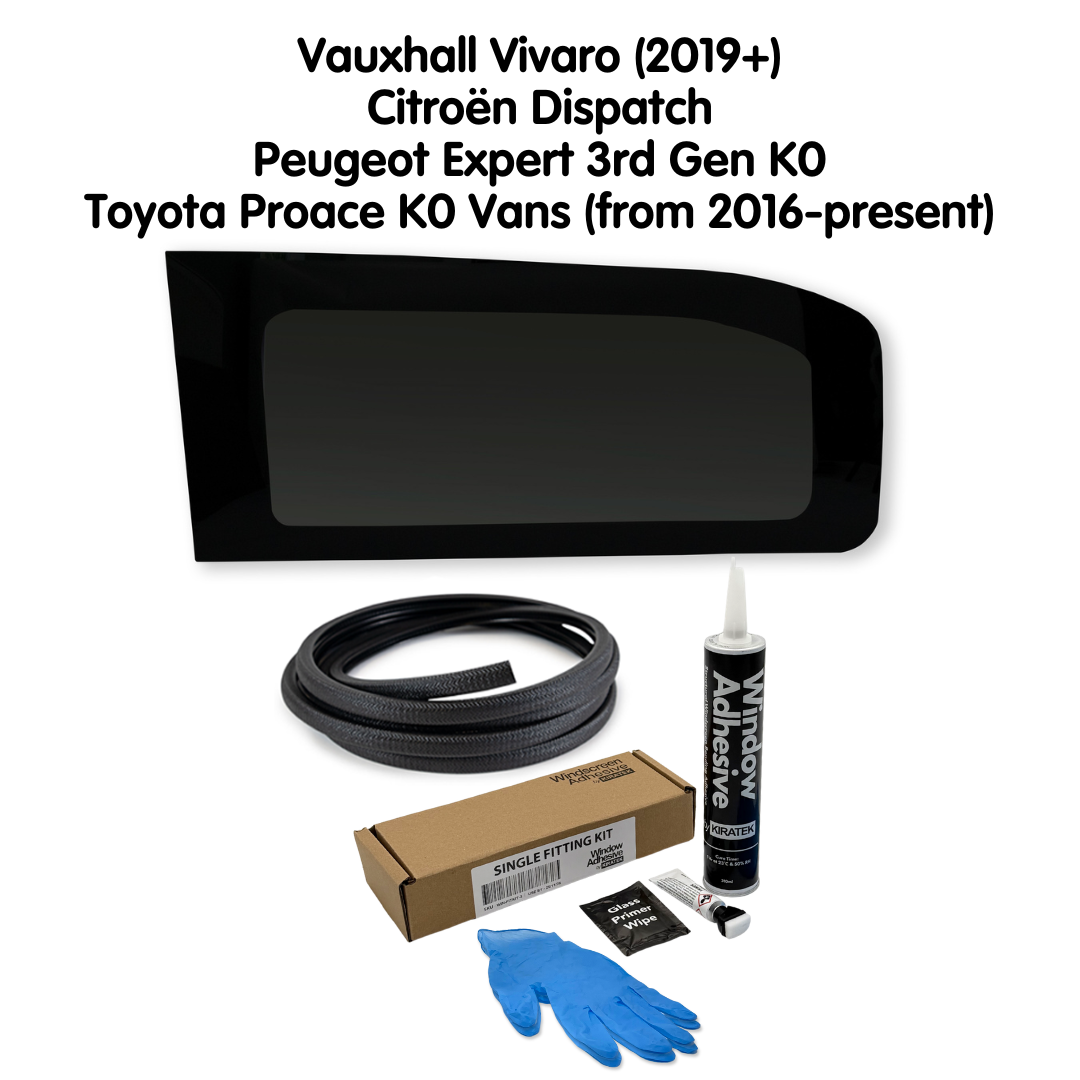 Left Rear Quarter Window + Fitting Kit for Vauxhall Vivaro (2019+) and Citroën Dispatch, Peugeot Expert 3rd Gen K0, Toyota Proace K0 Vans (from 2016-present)