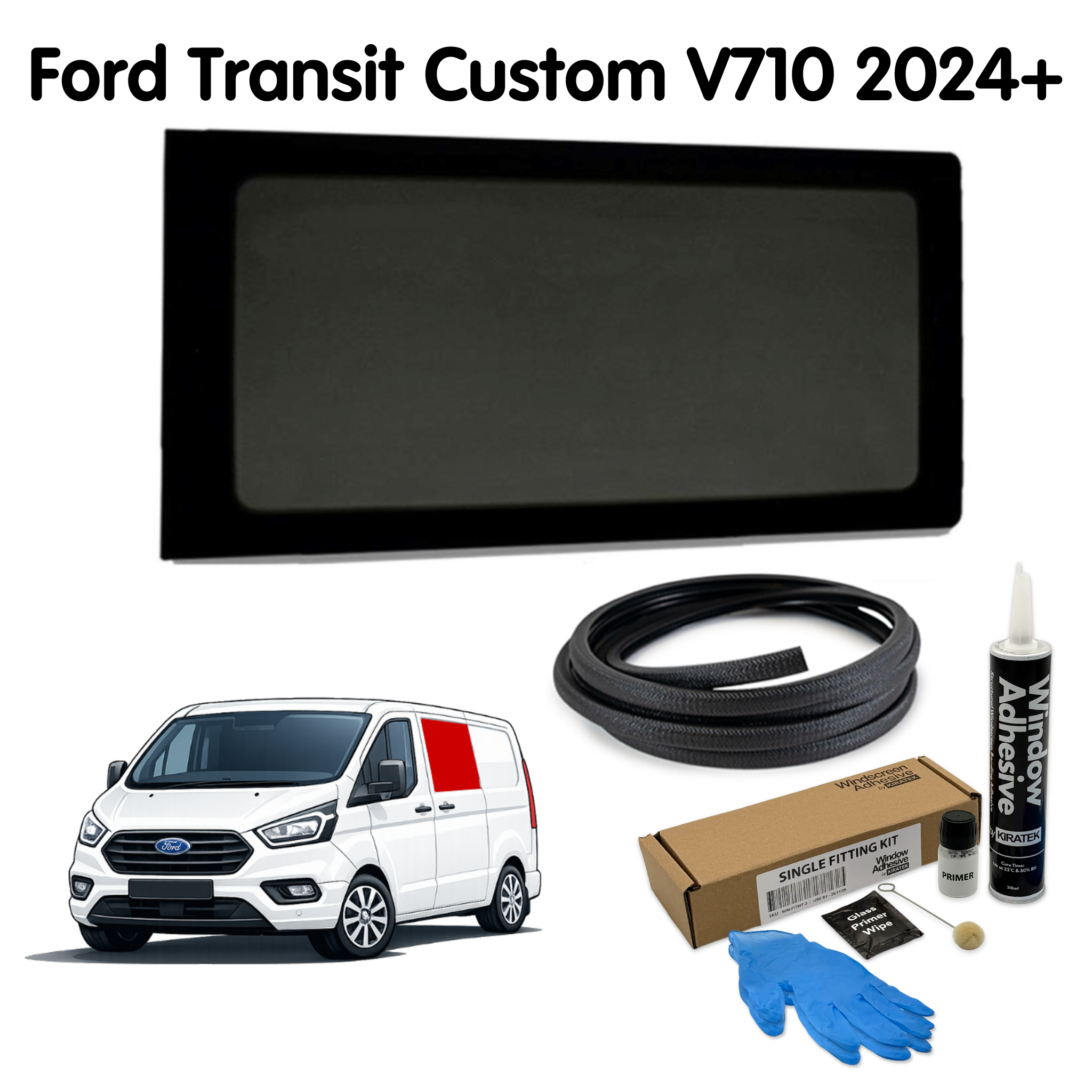 Left Fixed Window (Left Sliding Door) + Fitting Kit for Ford Transit Custom 2nd Gen V710 (2024 - present)