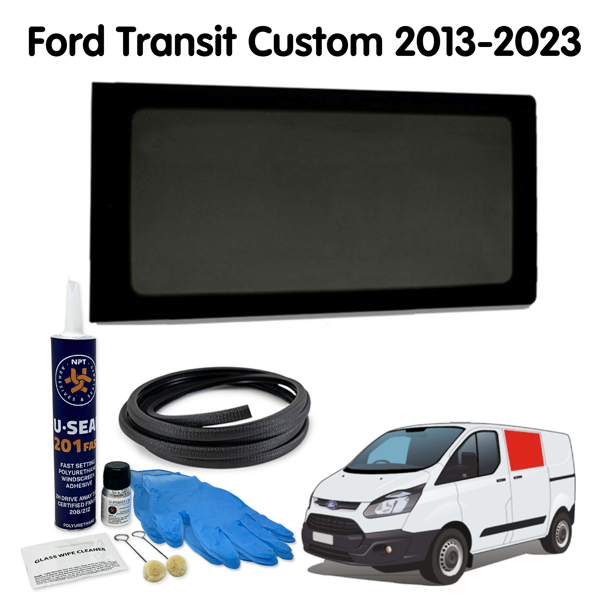 Left Fixed Window (Left Sliding Door) + Fitting Kit for Ford Transit Custom 1st Gen V362 (2013-2023)