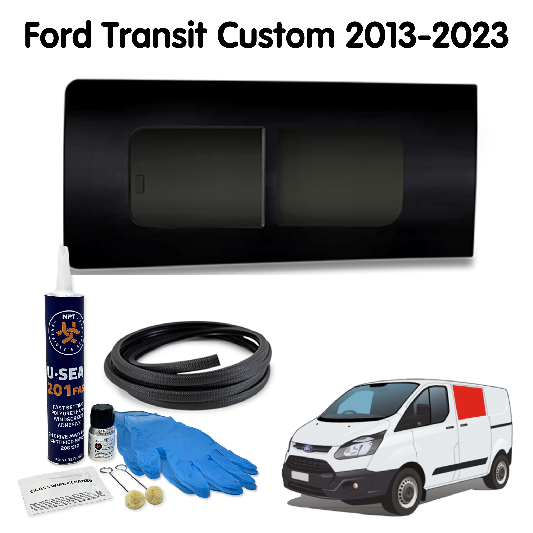Left Opening Window (Left Sliding Door) + Fitting Kit for Ford Transit Custom 1st Gen V362 (2013-2023)