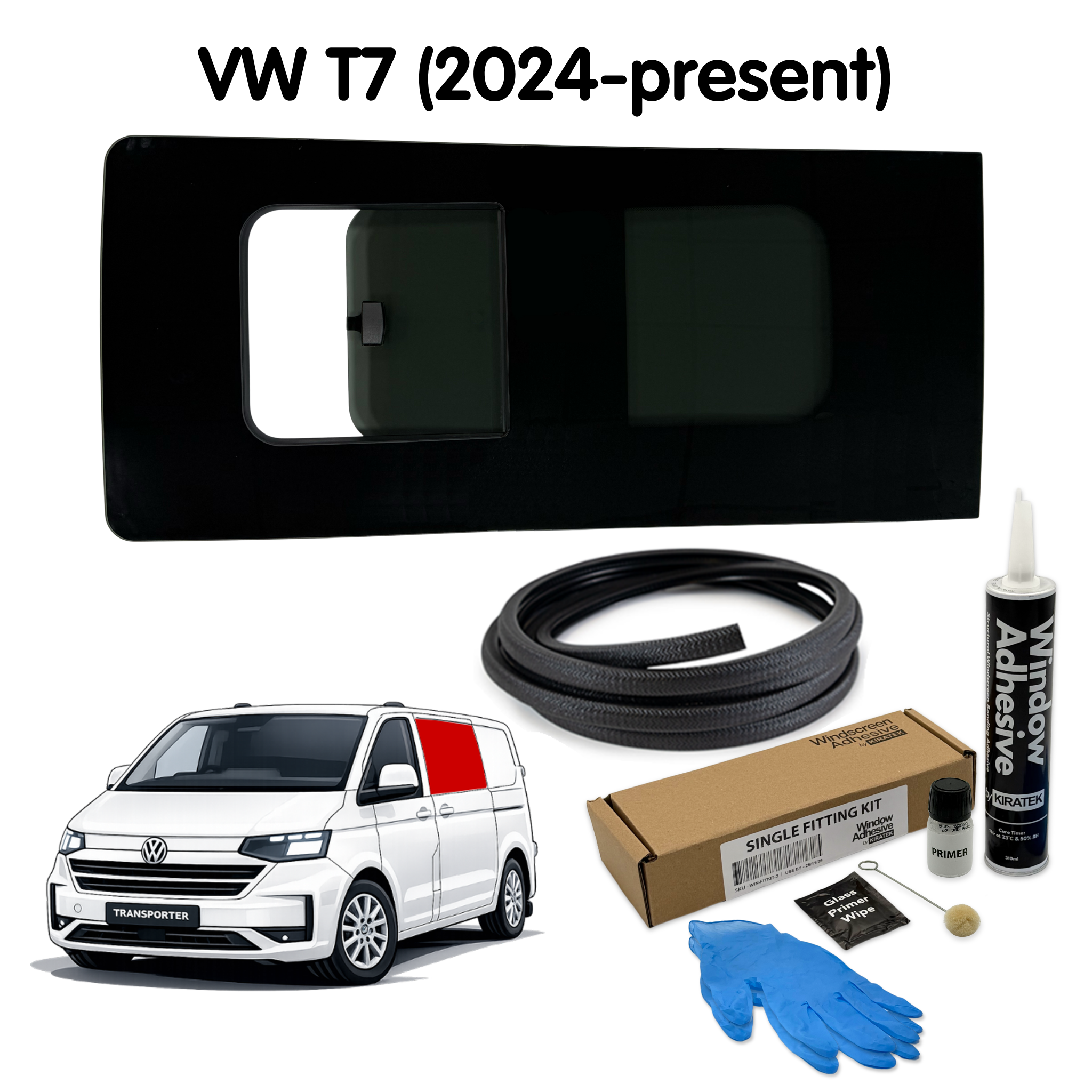 Left Opening Window (Left Sliding Door) + Fitting Kit for VW Transporter T7 (2024-present)