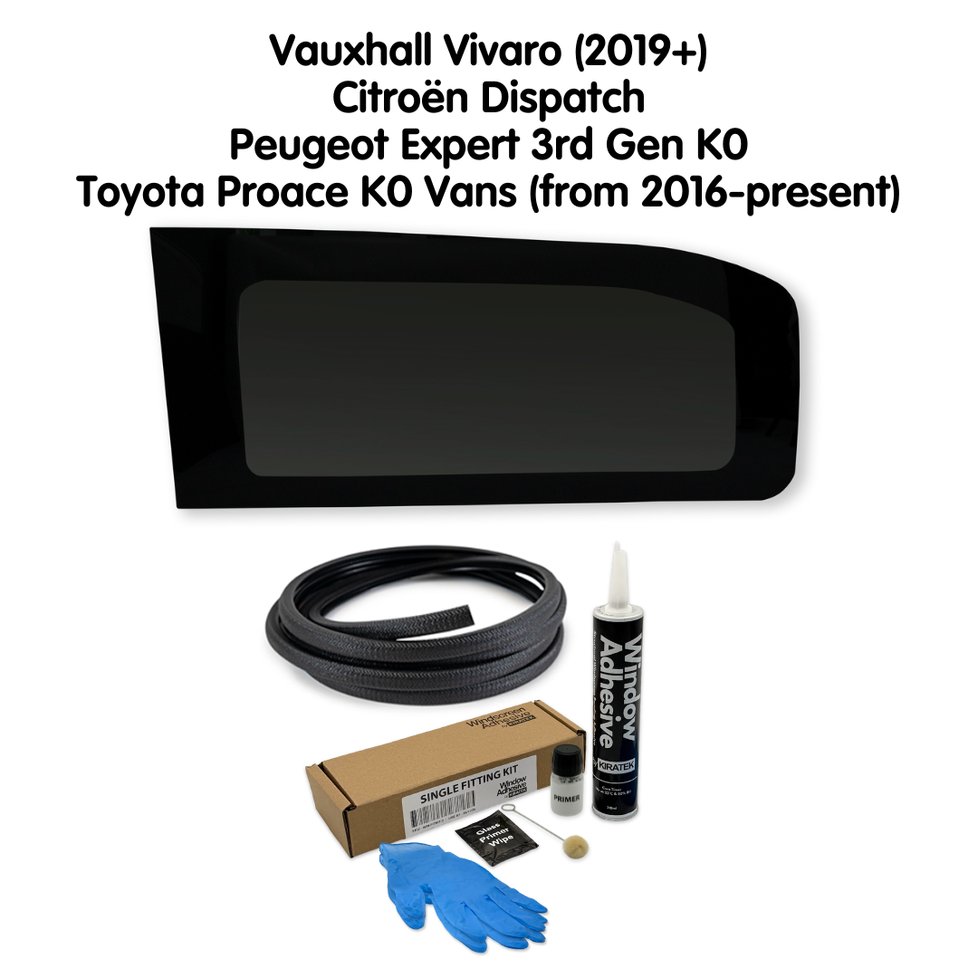 Left Rear Quarter Window + Fitting Kit for Vauxhall Vivaro (2019+) and Citroën Dispatch, Peugeot Expert 3rd Gen K0, Toyota Proace K0 Vans (from 2016-present)
