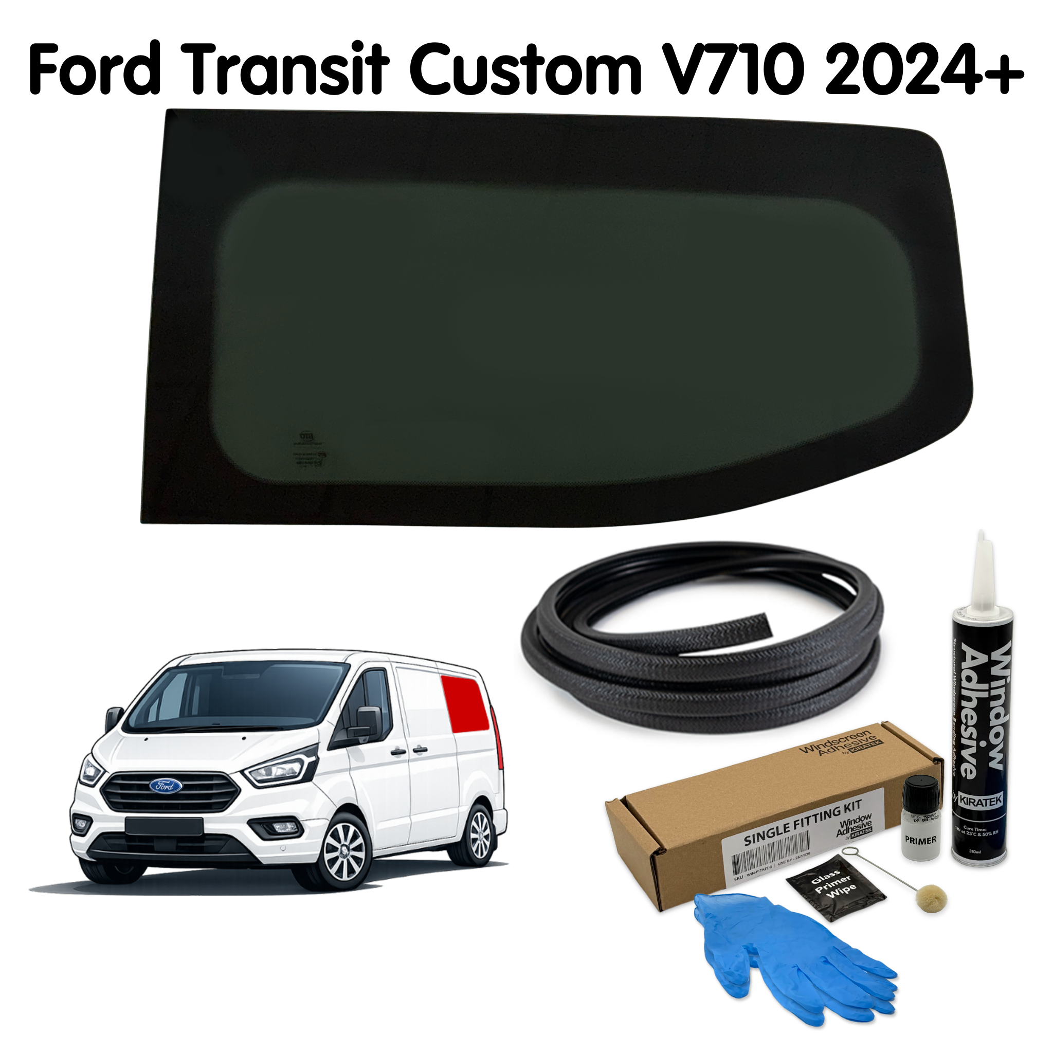Left Rear Quarter Window (Short Wheel Base) + Fitting Kit for Ford Transit Custom 2nd Gen V710 (2024 - present)