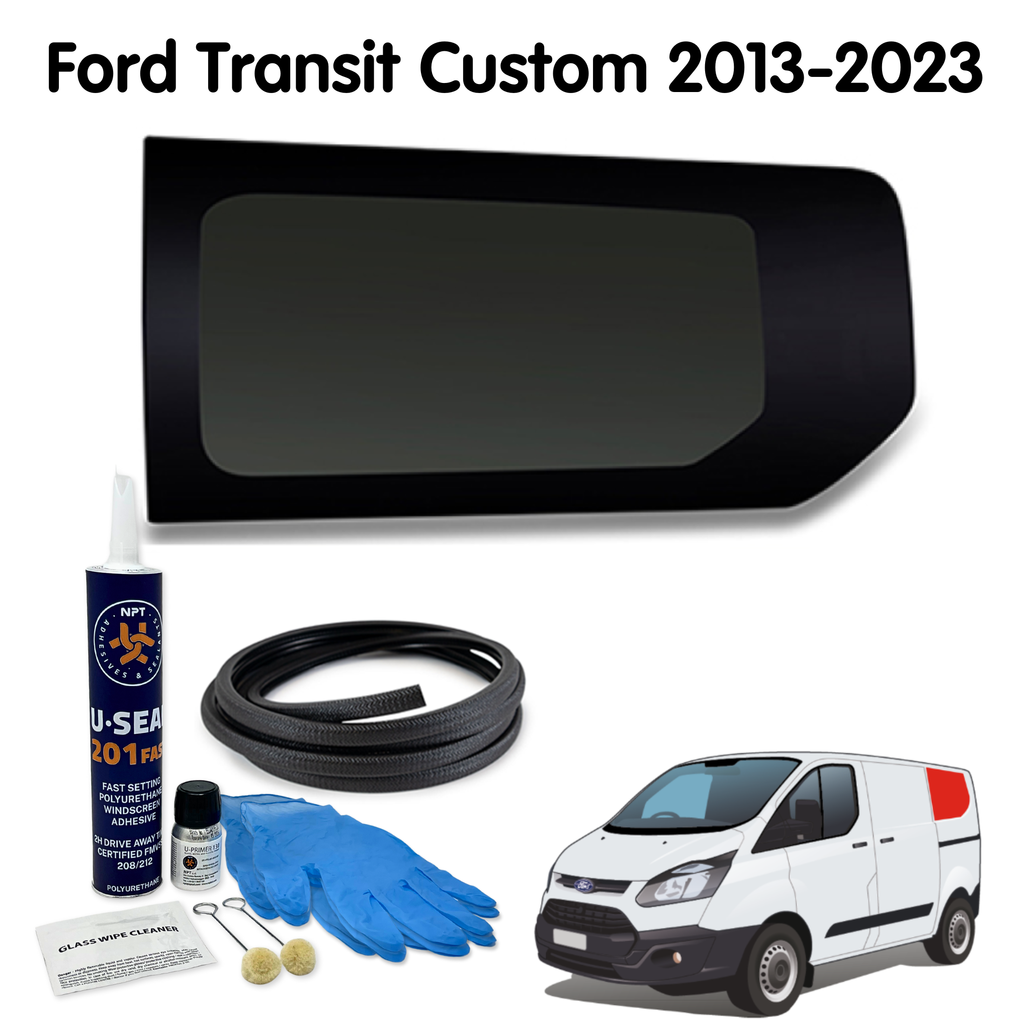 Left Rear Quarter Window (Short Wheel Base) + Fitting Kit for Ford Transit Custom 1st Gen V362 (2013-2023)