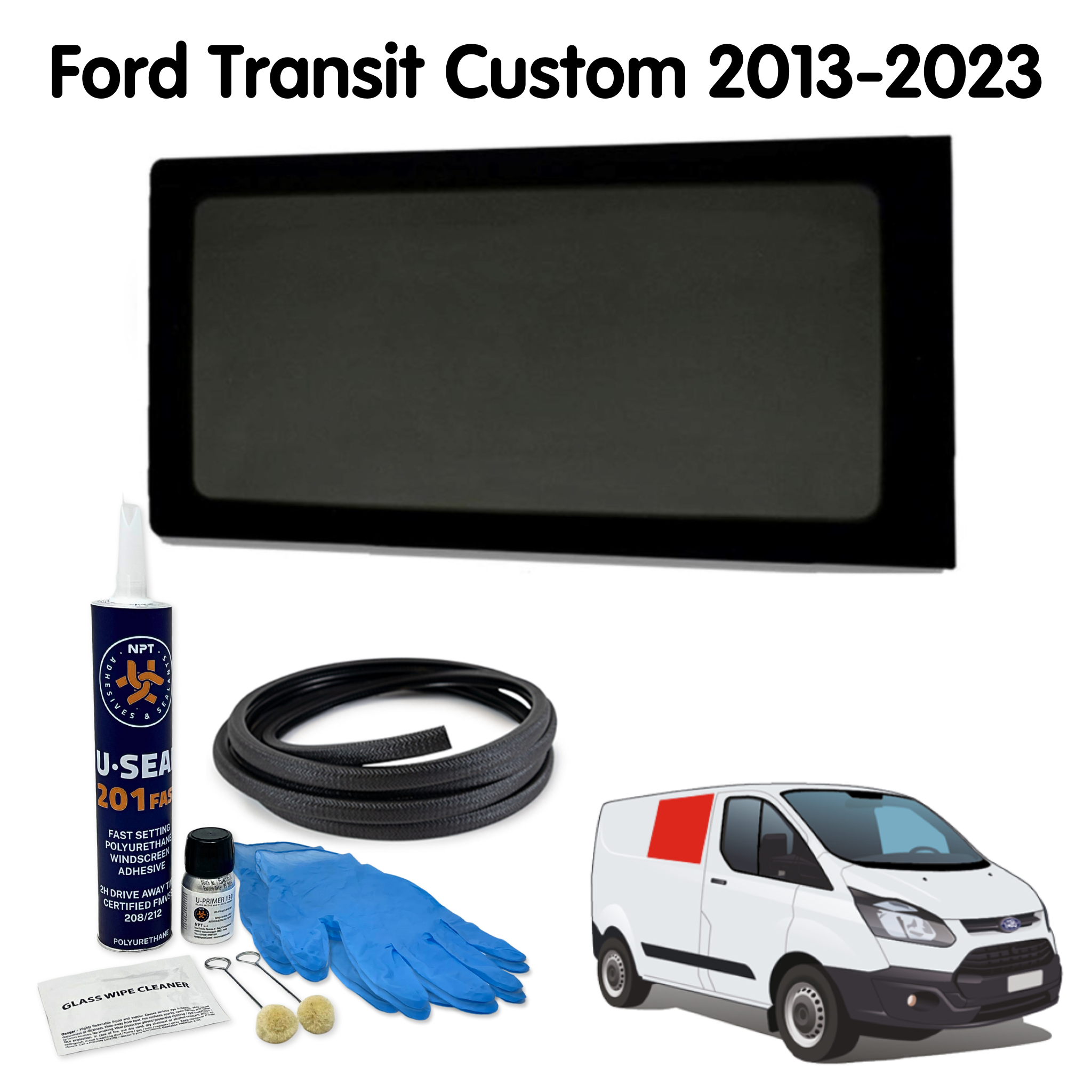 Right Fixed Window (Non-sliding Door) + Fitting Kit for Ford Transit Custom 1st Gen V362 (2013-2023)