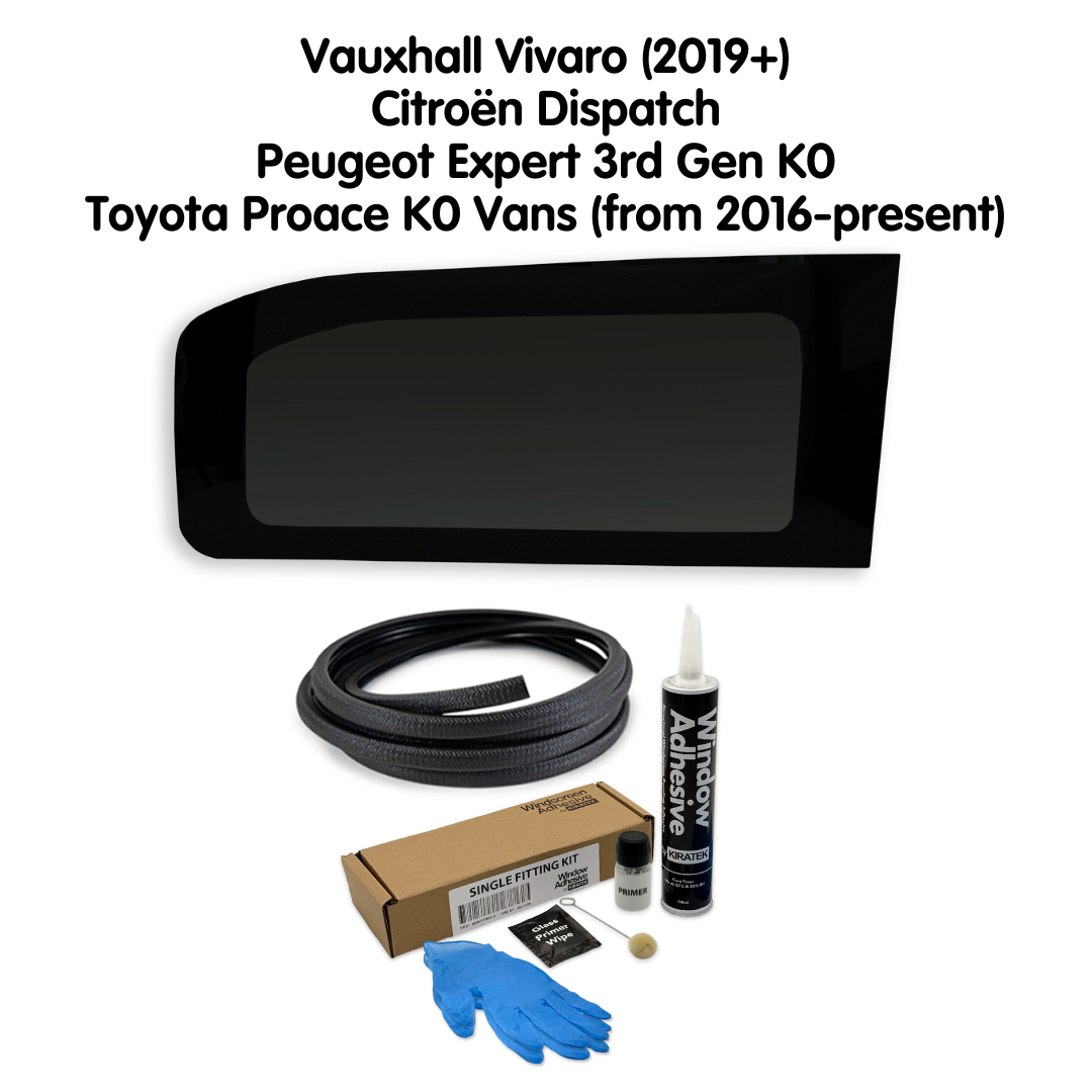Right Rear Quarter Window + Fitting Kit for Vauxhall Vivaro (2019+) and Citroën Dispatch, Peugeot Expert 3rd Gen K0, Toyota Proace K0 Vans (from 2016-present)