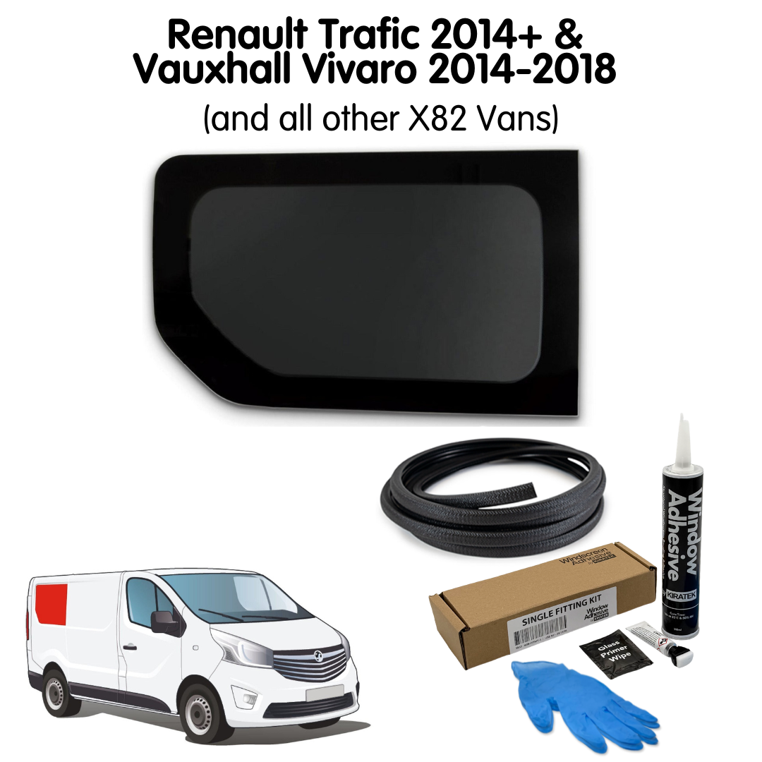 Right Rear Quarter Window + Fitting Kit for Vauxhall Vivaro (2014-2018), Renault Trafic (2014 - Present) & Other X82 Vans