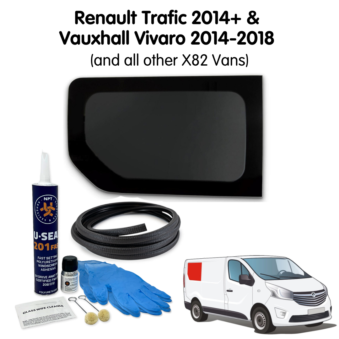 Right Rear Quarter Window + Fitting Kit for Vauxhall Vivaro (2014-2018), Renault Trafic (2014 - Present) & Other X82 Vans