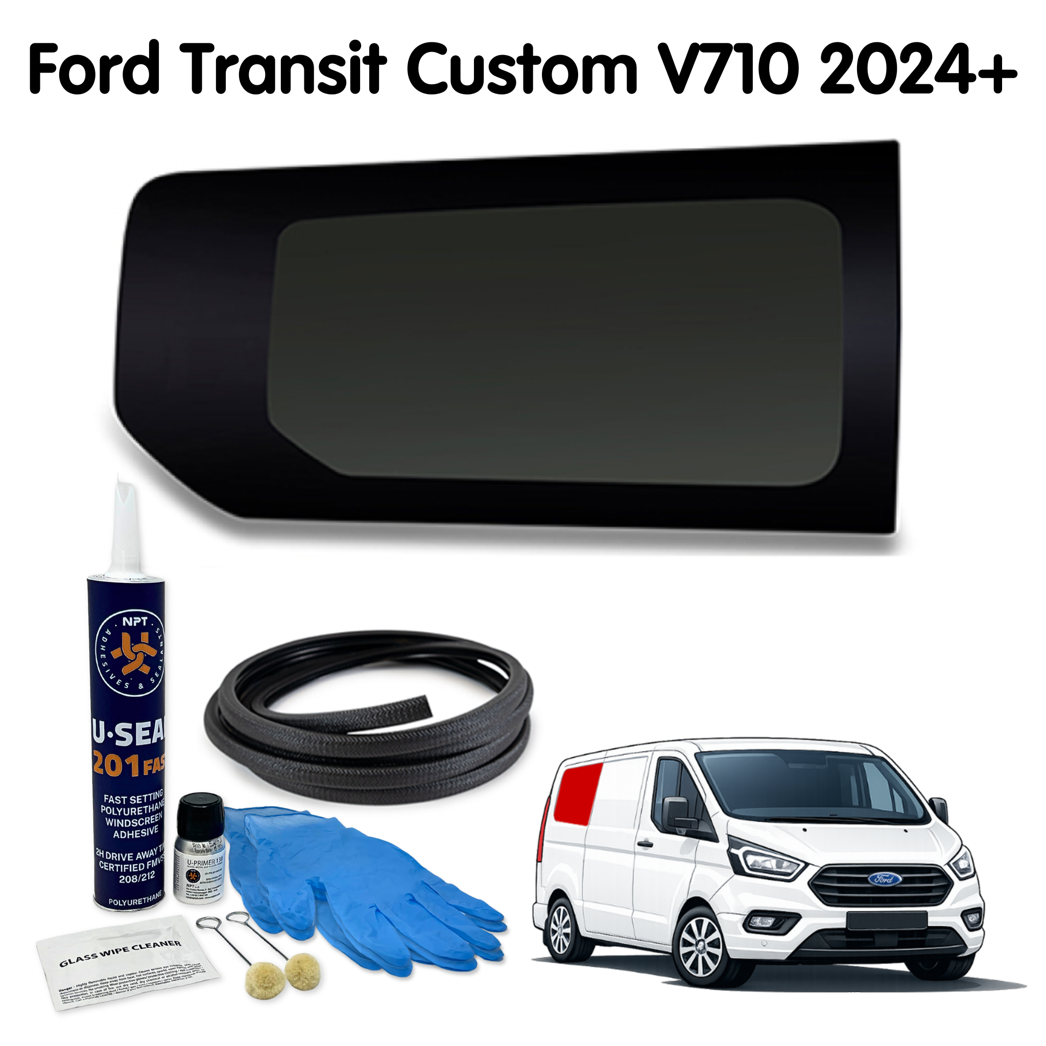 Right Rear Quarter Window (Short Wheel Base) + Fitting Kit for Ford Transit Custom 2nd Gen V710 (2024 - present)