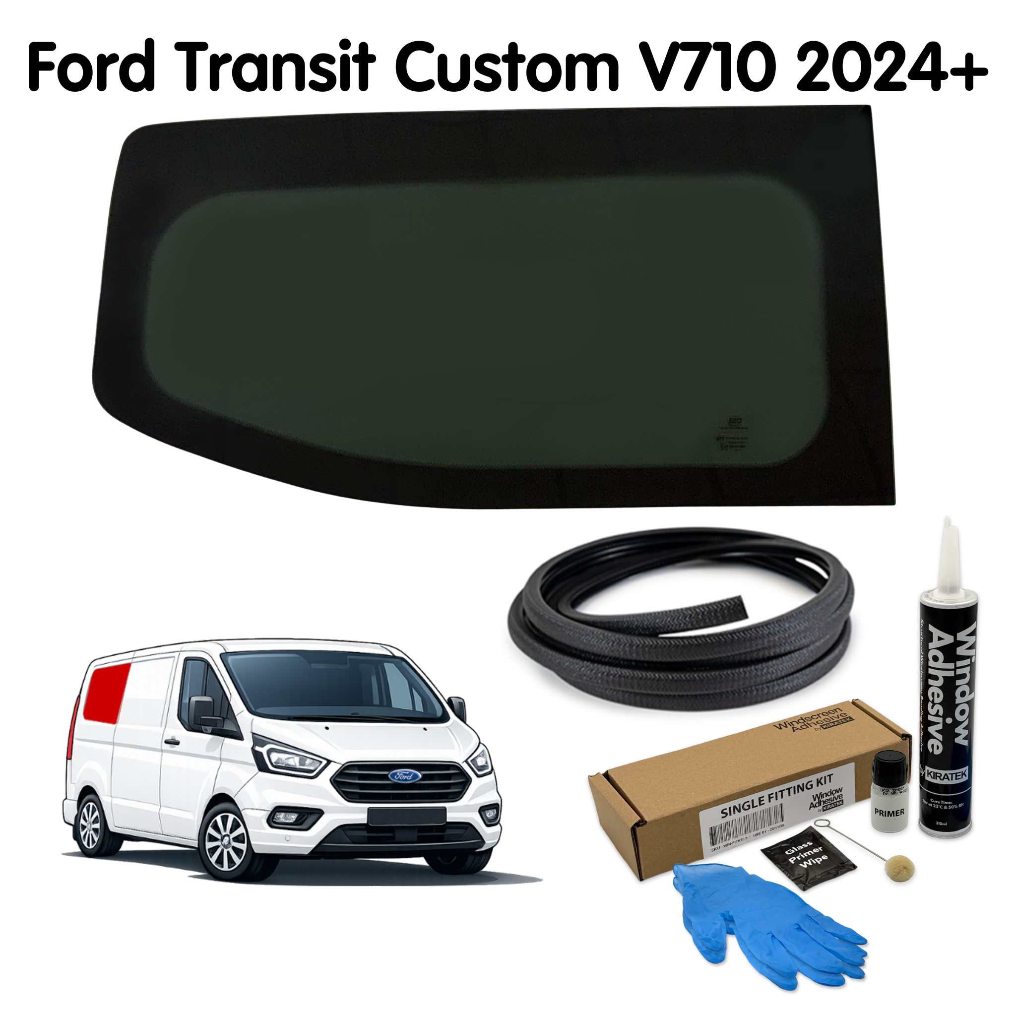 Right Rear Quarter Window (Short Wheel Base) + Fitting Kit for Ford Transit Custom 2nd Gen V710 (2024 - present)